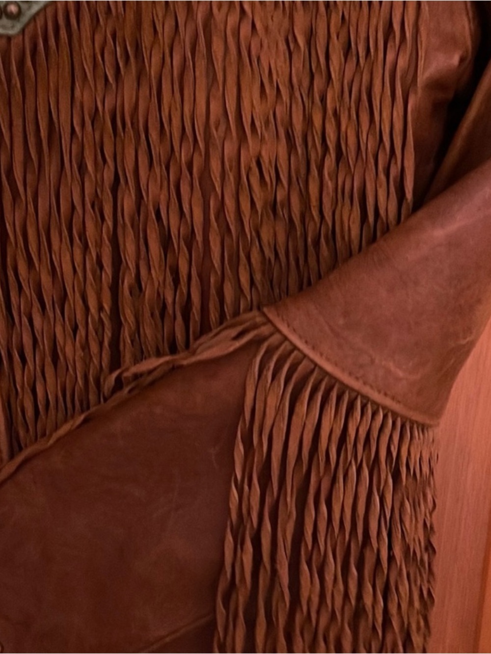 Double D Ranch leather fringe studded cowgirl jacket festival boho S RTL $1295 - Picture 8 of 8